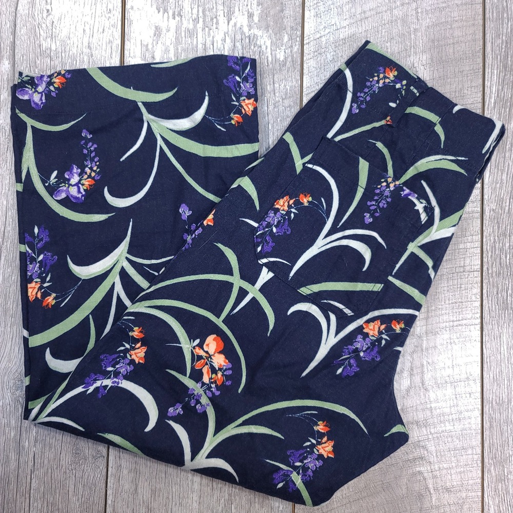 Maeve The Colette Pants Women 28 Navy Blue Floral Wide Leg Cropped Anthropologie